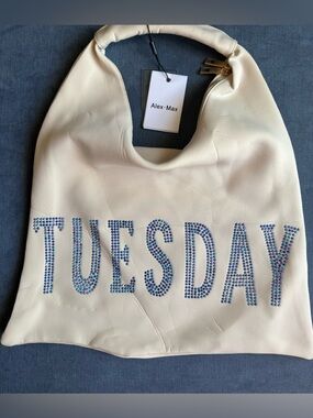 Alex Max TUESDAY Iridescent Crystal Embellished Cream Shoulder Bad Large New